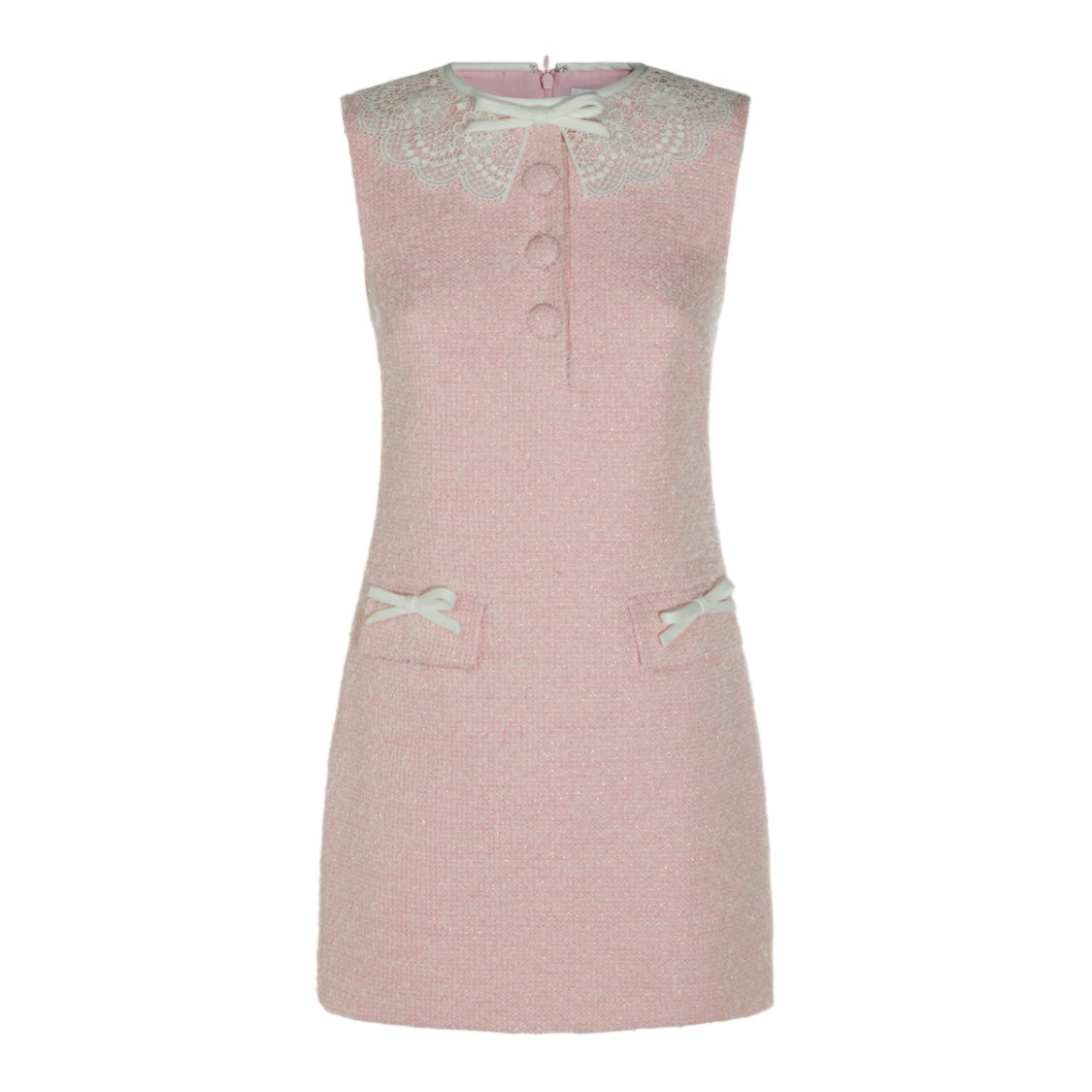 Self-Portrait Pastel Pink Mini Dress With Lace Collar And Bow Details