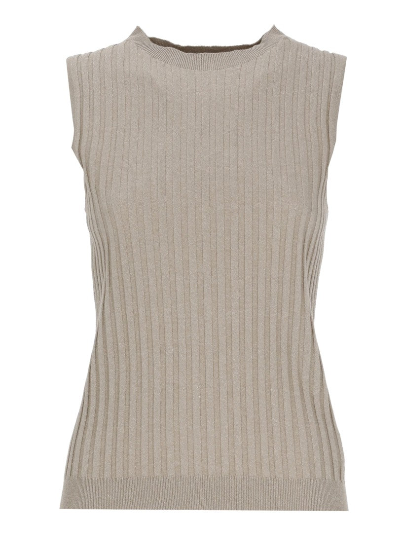 Peserico Brown Ribbed Pattern Cotton Tank Top