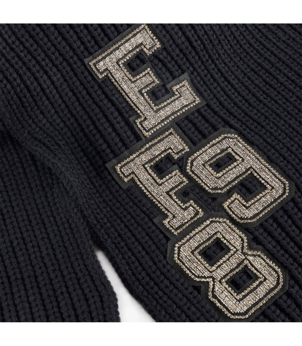 Elisabetta Franchi Black Ribbed Scarf