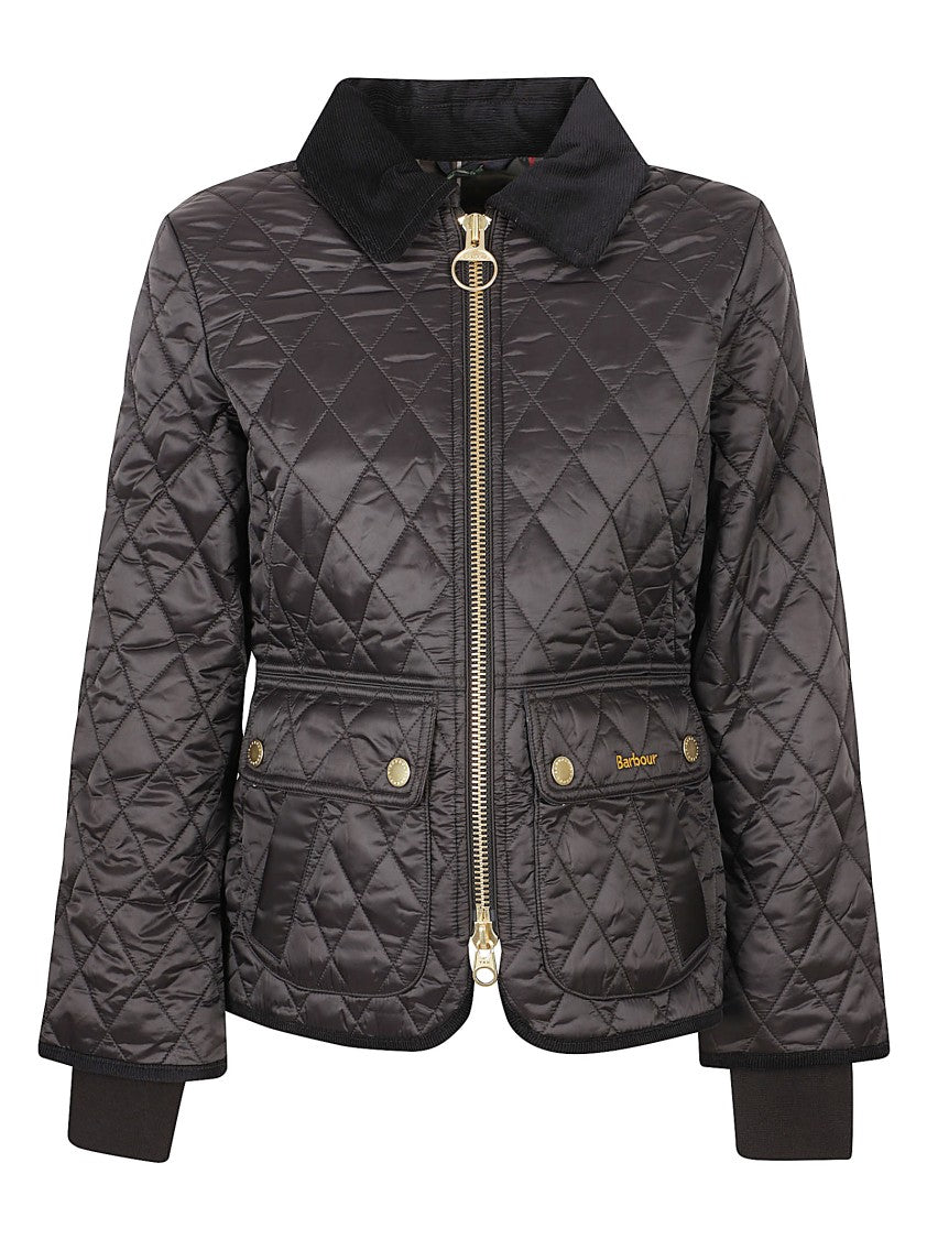 Barbour Quilted Fitted Jacket With Ribbed Cuffs And Flap Pockets