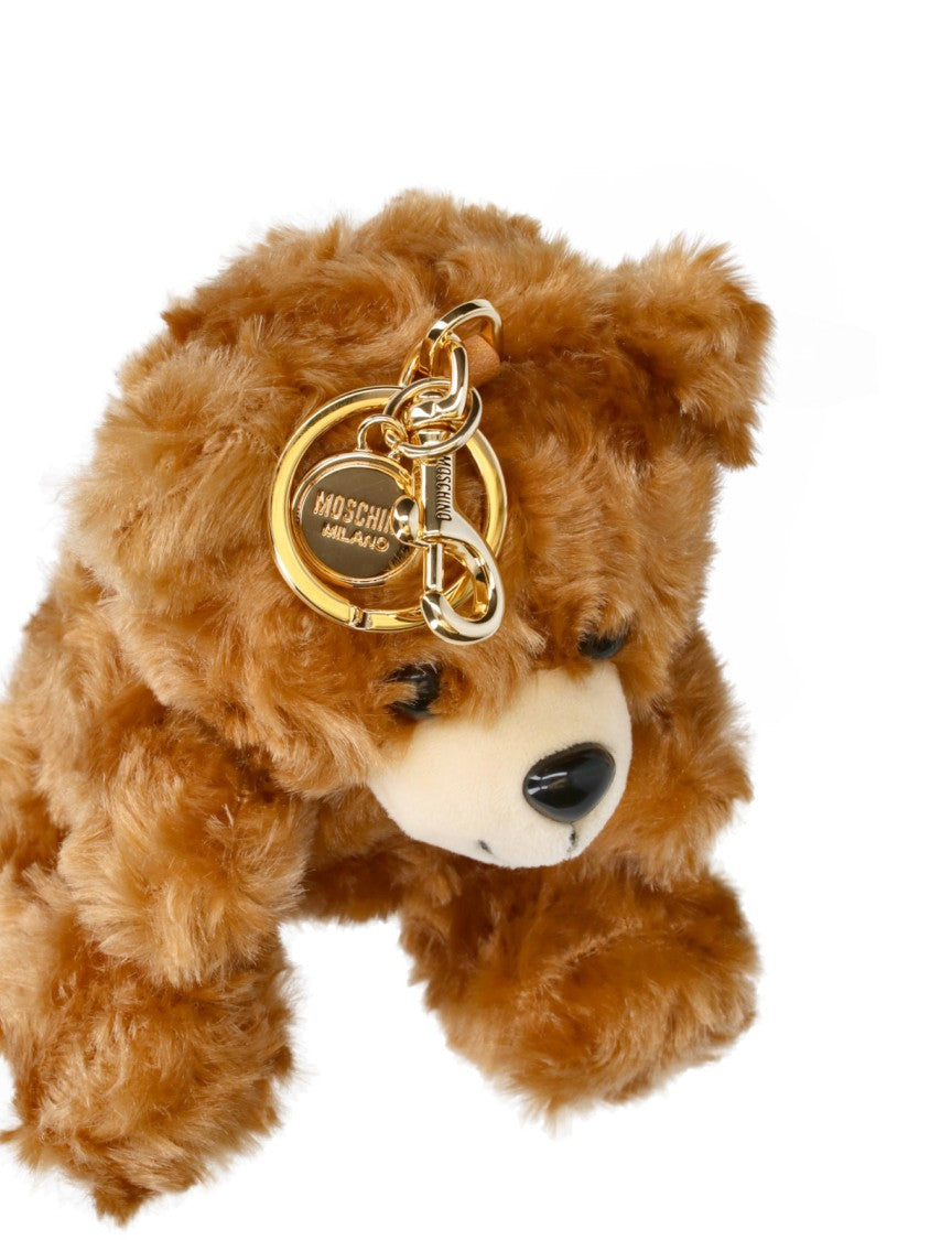 Moschino Brown Teddy Bear Fabric Keyring Charm