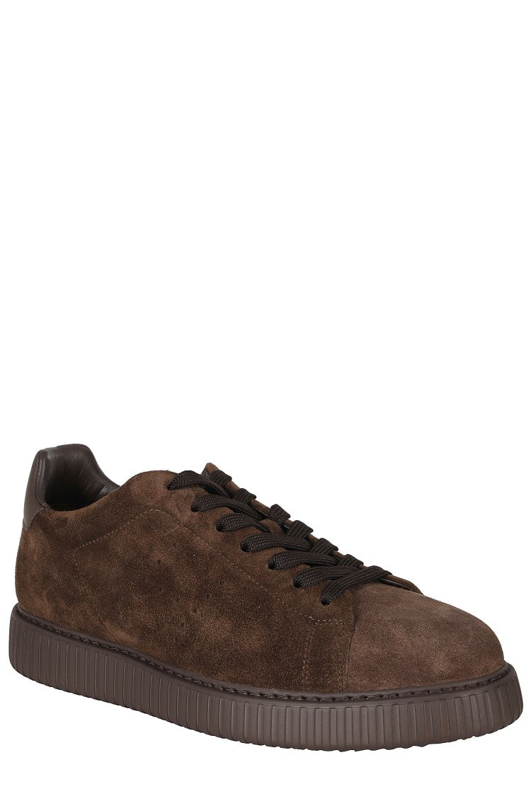 Hogan Brown H677 Perforated Side Logo Suede Sneakers