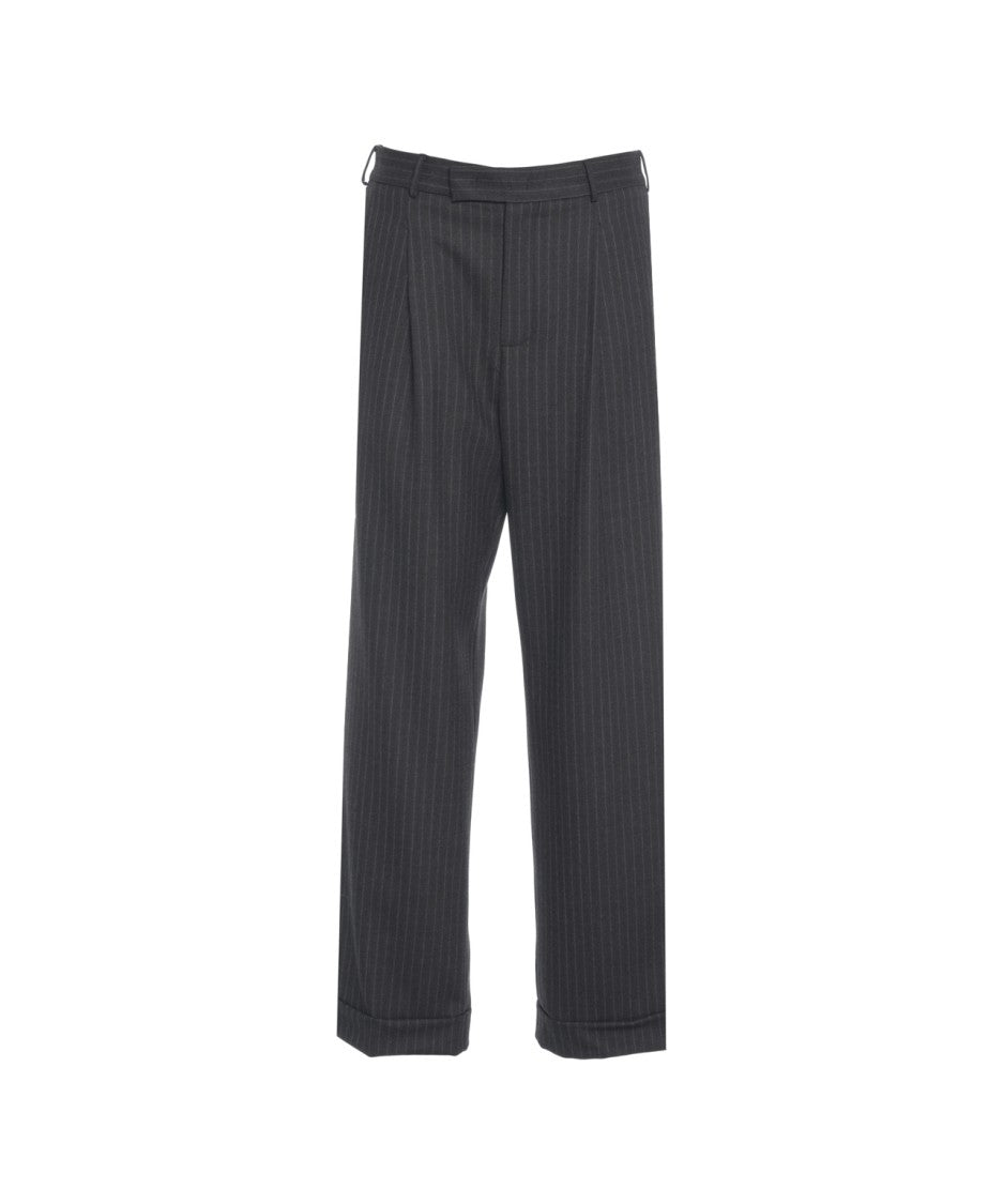 Jucca Pinstriped Wide-Leg Trousers With Sharp Pleats And Cuffed Hem
