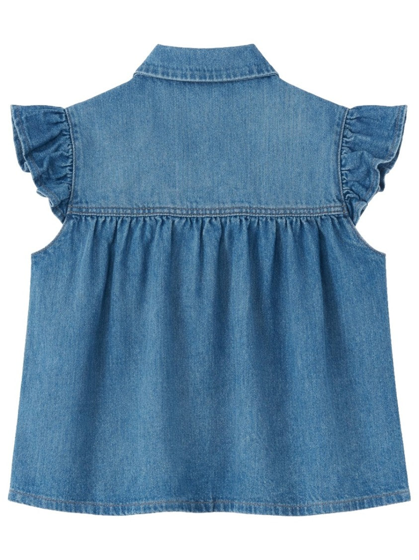 Ganni Lyocell Ruffled Cap Sleeves Top