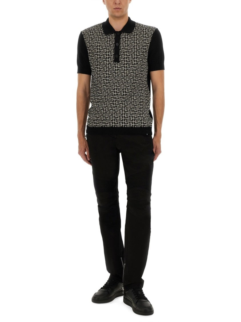 Balmain Monogram Pattern Polo With Classic Collar