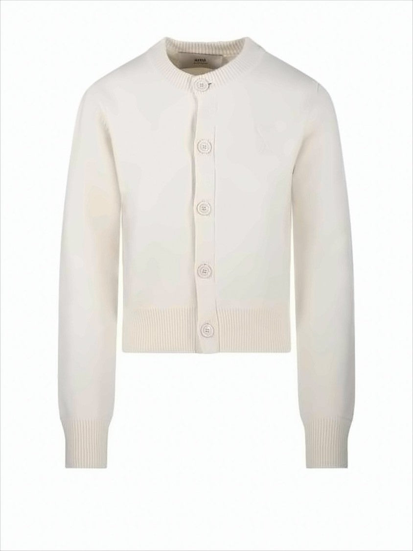 Ami Paris Cropped White Cardigan With Button-Down Front