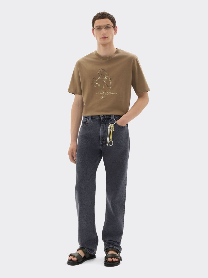 Ferrari Embossed Prancing Horse Cotton T-Shirt