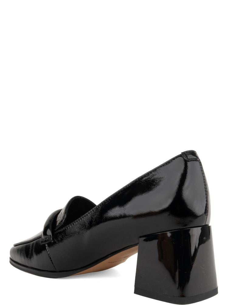 Linda Baumann Black Glossy Square-Toe Leather Block-Heel Pumps