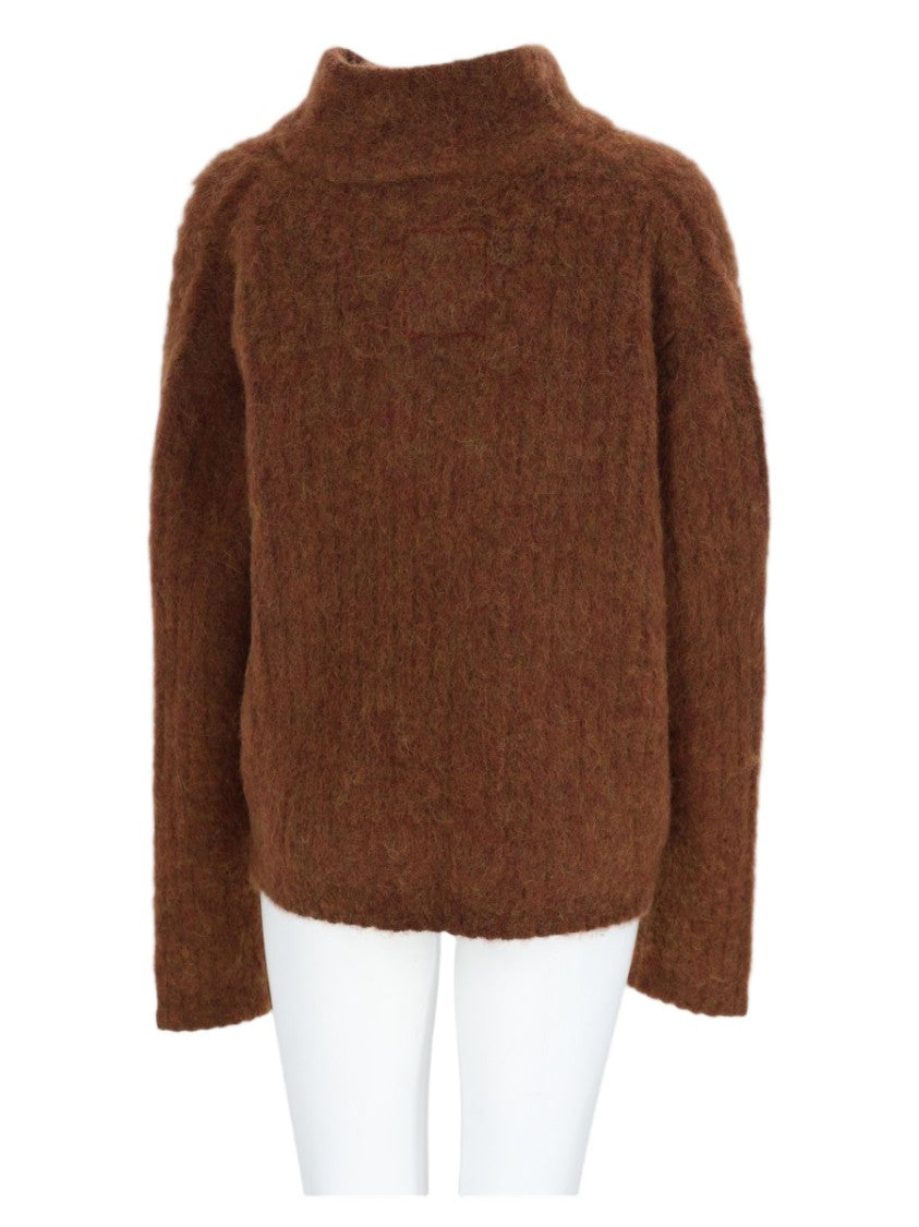 Uma Wang Brown Deep V-Neck Alpaca-Blend Knit Sweater