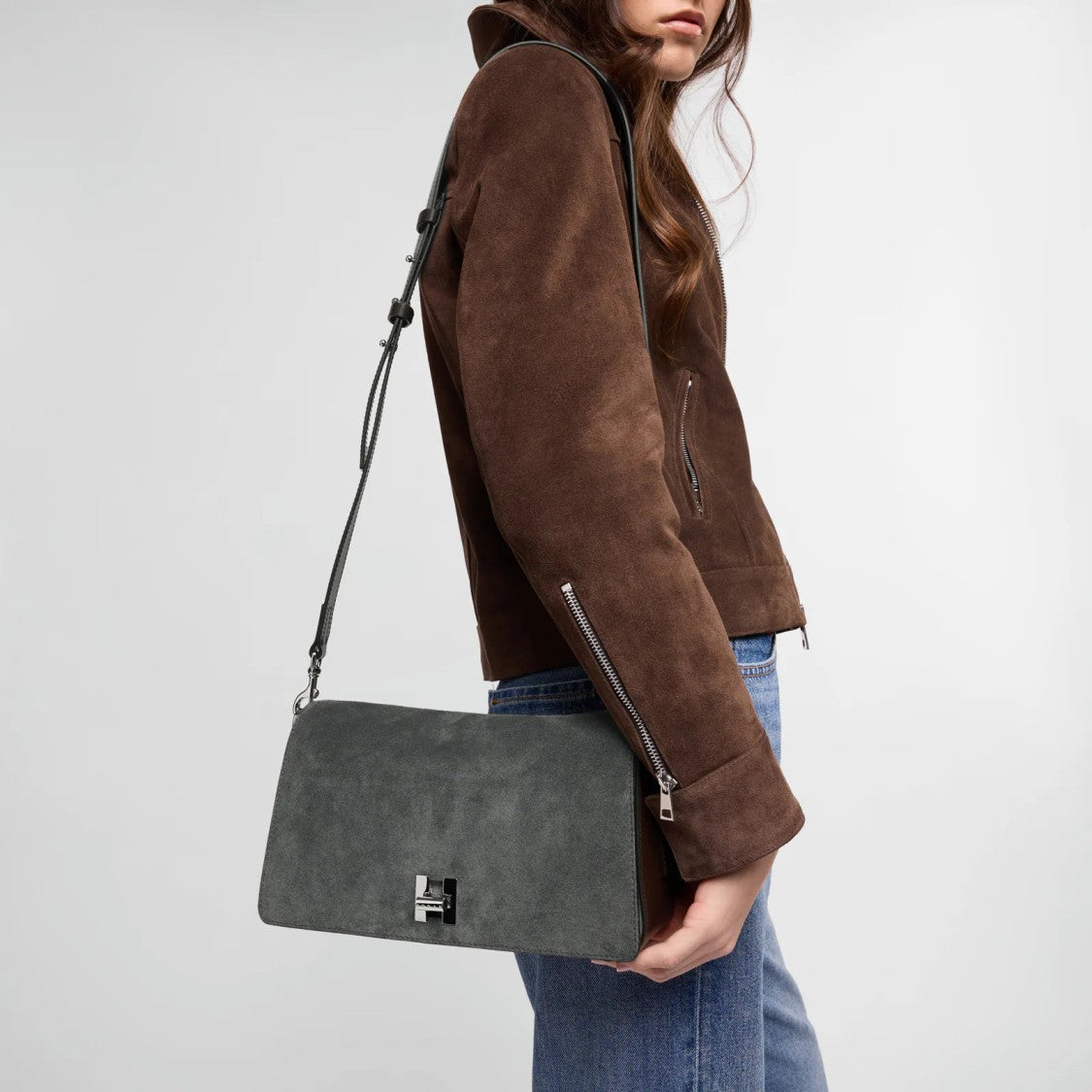 Hogan Suede Nappa Leather H-Clasp Shoulder Bag