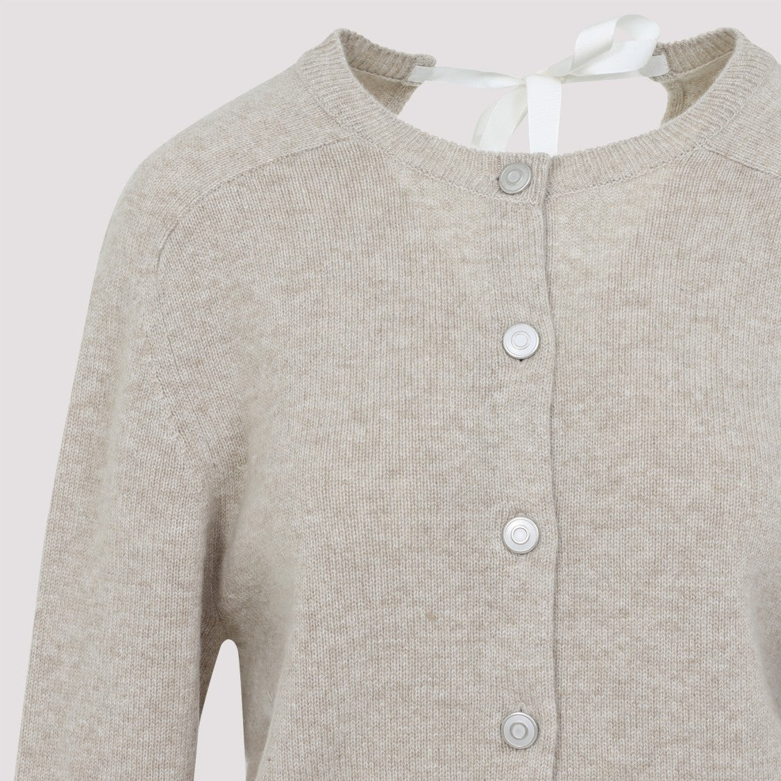 Carven Cashmere Button-Up Sweater With Delicate Tie Detail