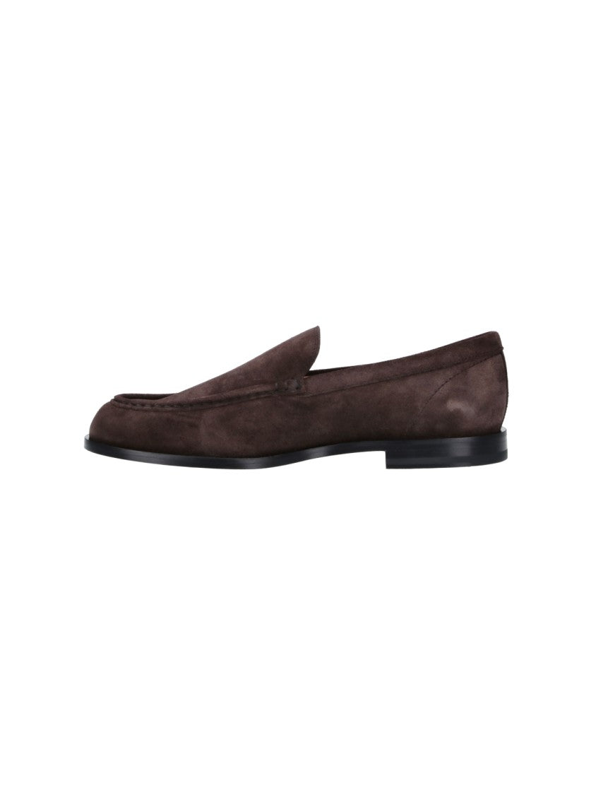 Tod's Suede Slipper Moccasin With Rounded Toe And Tone-On-Tone Stitching