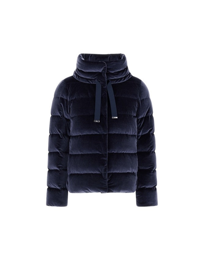 Herno High-Collar Velvet Short Coat