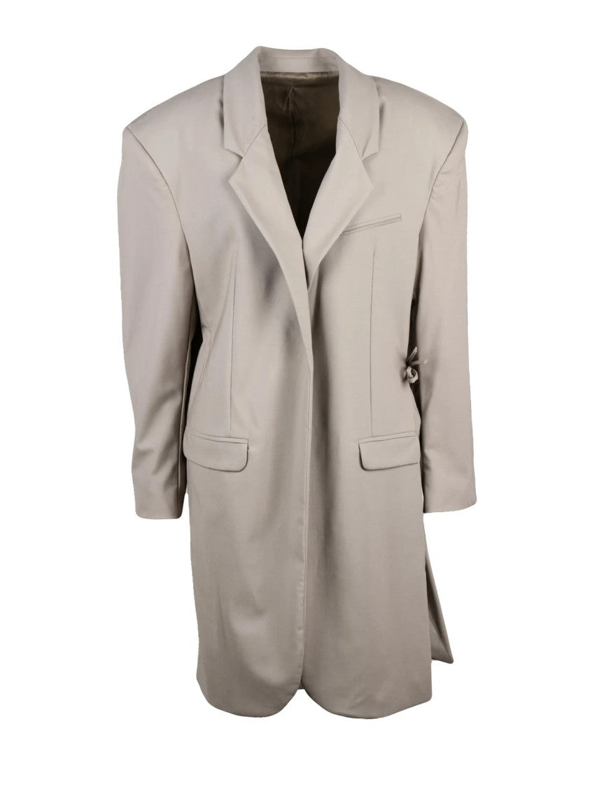 Act N°1 Long Turquoise Wool Jacket With Structured Silhouette And Padded Shoulders