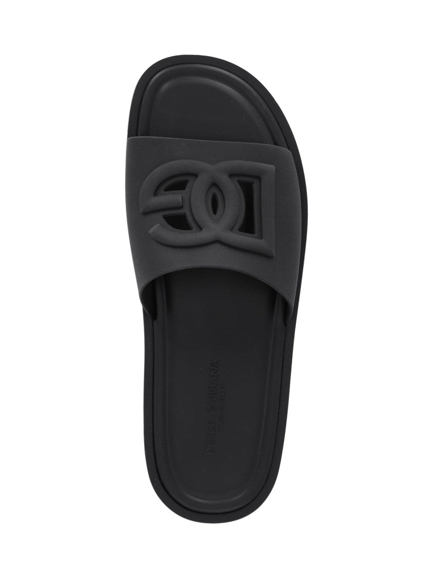 Dolce & Gabbana Black Beachwear Rubber Slides Sandals