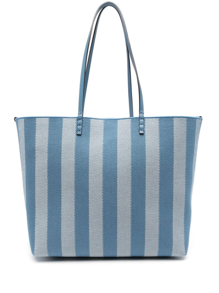 Fendi Striped Blue Tote Bag With Sturdy Handles