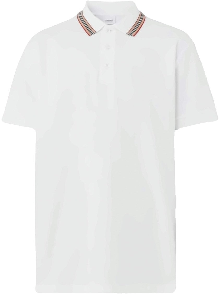 Burberry Classic White Polo Shirt With Striped Accents