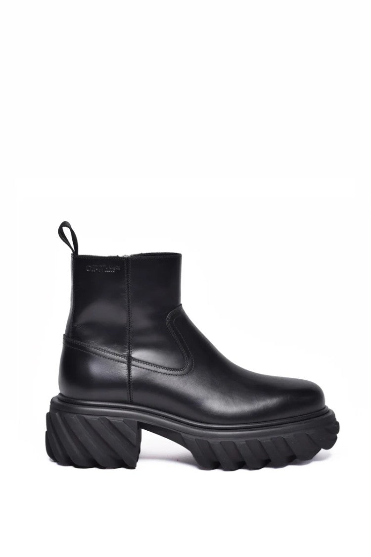 Off-White Leather Ankle Boot - Black