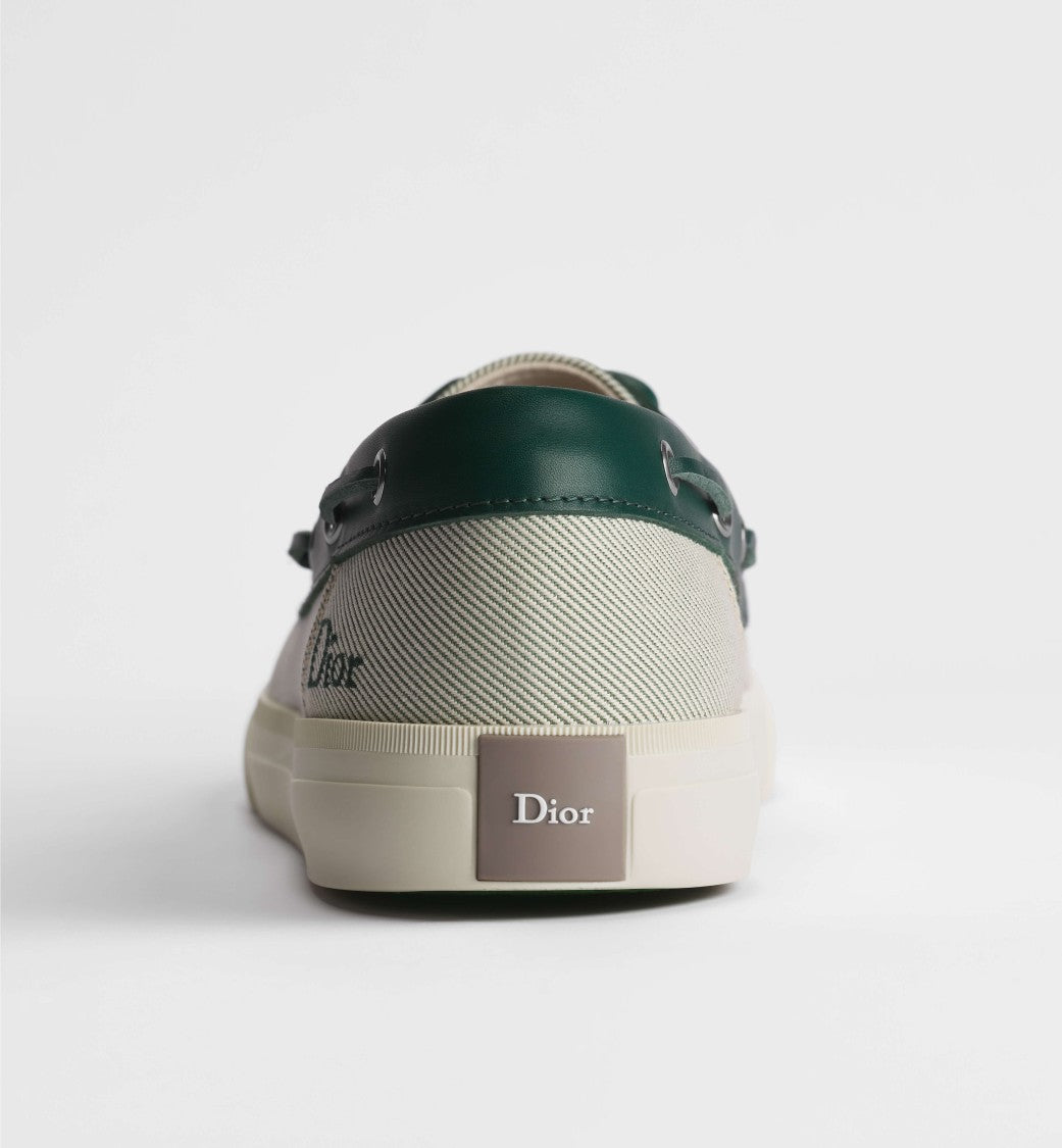 Christian Dior Classic Boat Shoe-Style Sneakers With Textured Beige Fabric