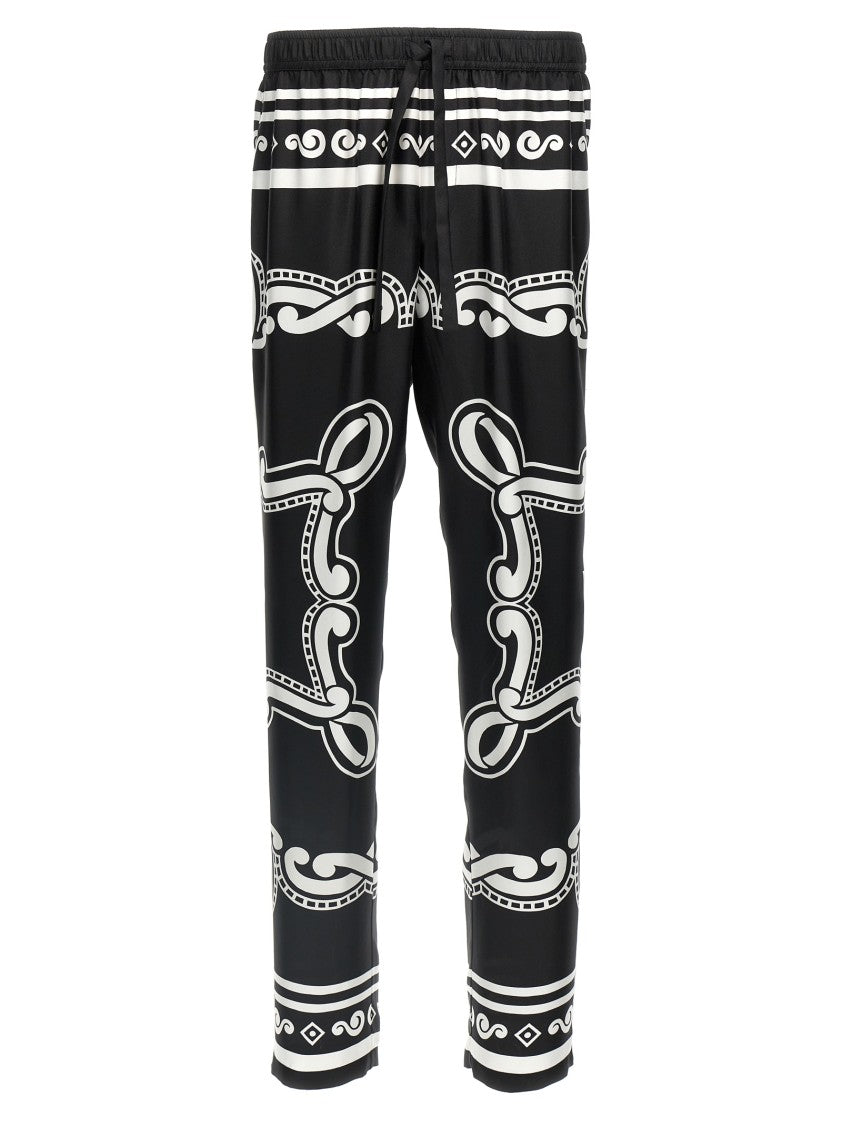 Dolce & Gabbana Bandana-Print Silk Pajama Pants With Contrast Piping And Adjustable Waistband