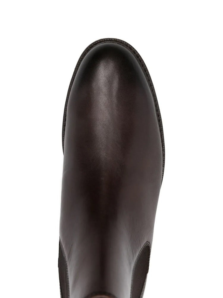 Polo Ralph Lauren Brown Chlsea Mid-Cut Elastic Side Panel Leather Ankle Boots