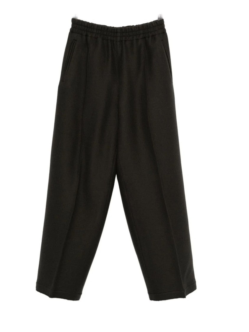 Ami Paris Wide-Leg Wool Trousers With Elastic Waistband And Subtle Label Detail