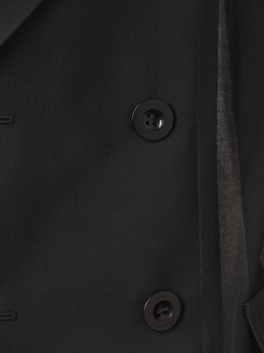 Sacai Double-Breasted Black Jacket With Sheer
