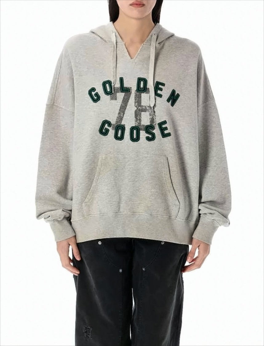 Golden Goose Relaxed Fit Grey Hoodie With Embroidered Details