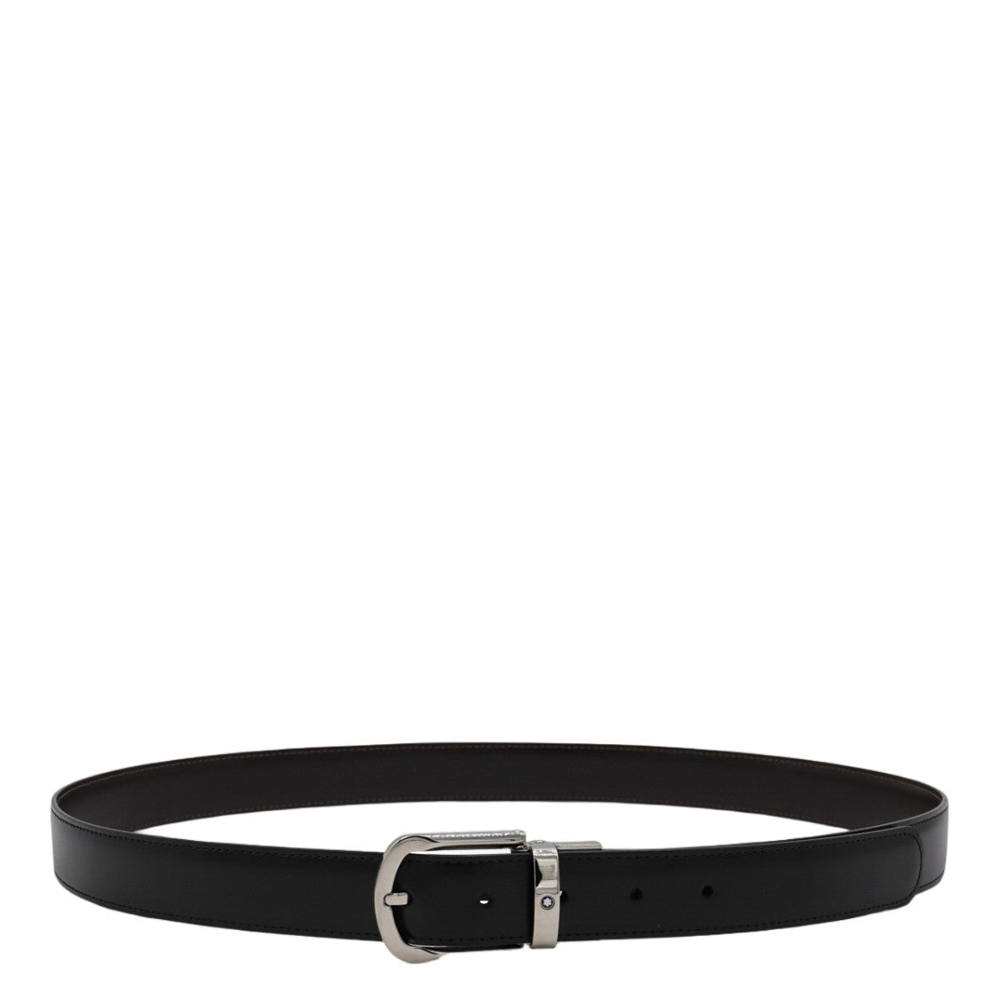 Montblanc Sleek Black Leather Silver Buckle Belt