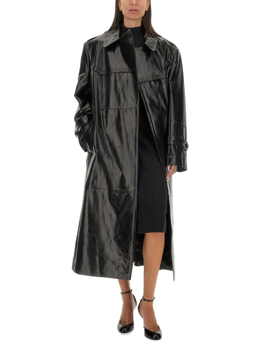 Sportmax Glossy Black Lamb Leather Alfeo Coat