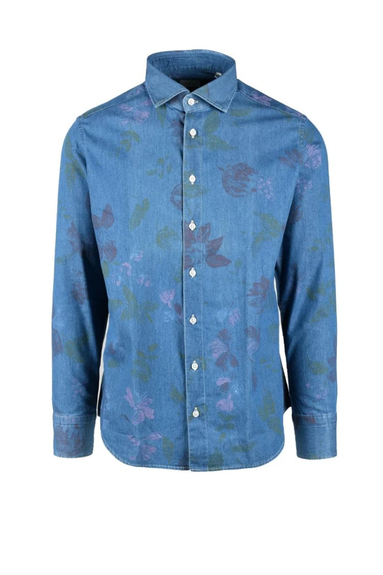 Mariano Napoli Blue Floral Cotton Shirt