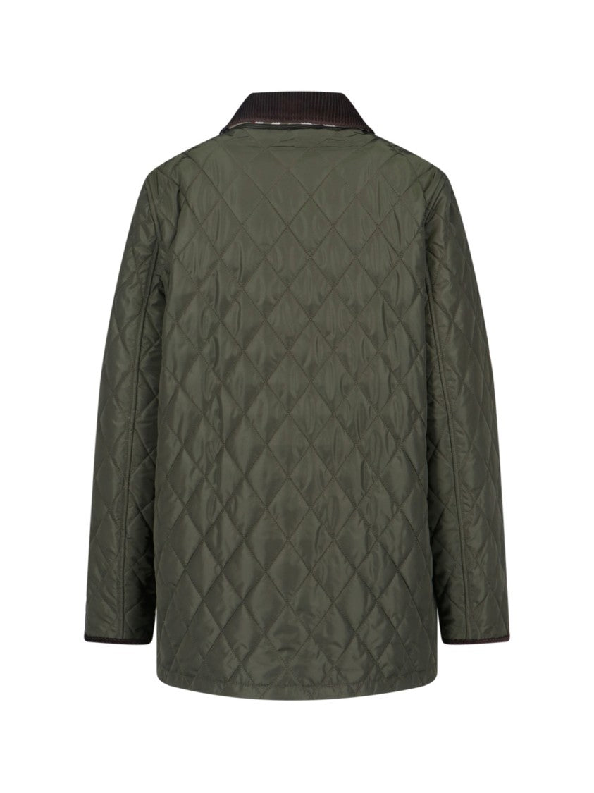 Burberry Quilted Green Jacket With Contrast Velvet Collar