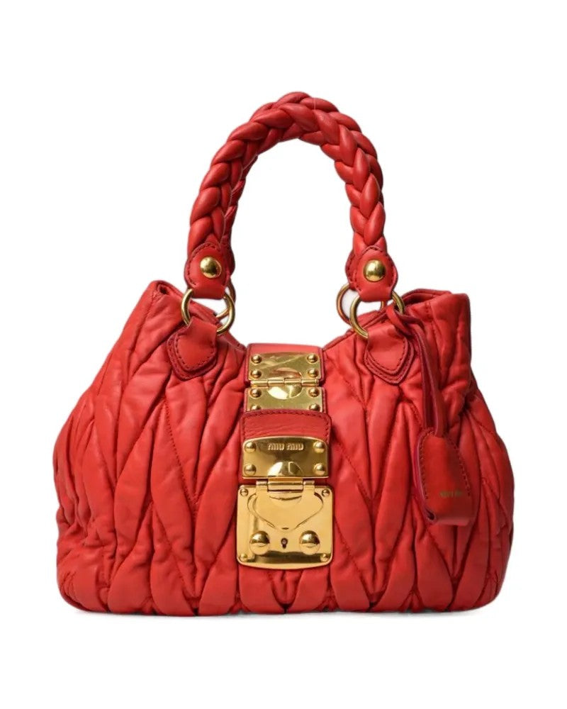 Miu Miu Square Small Shopper Embossed Coral