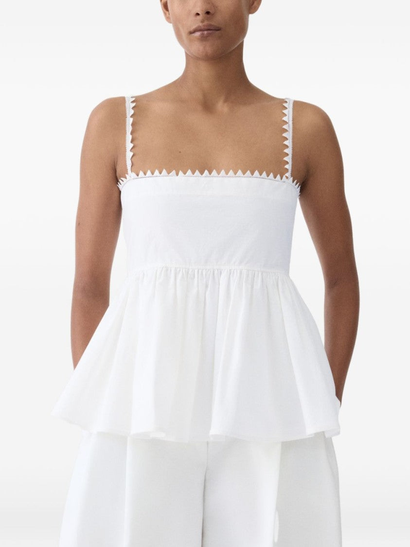 Jacquemus White Square Neck Cotton Peplum Tank Top
