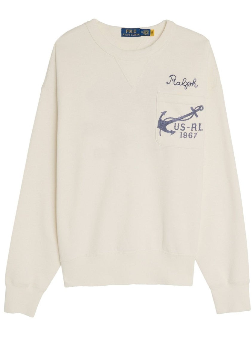 Polo Ralph Lauren Light Beige Sweatshirt With Logo And Chest Patch Pocket