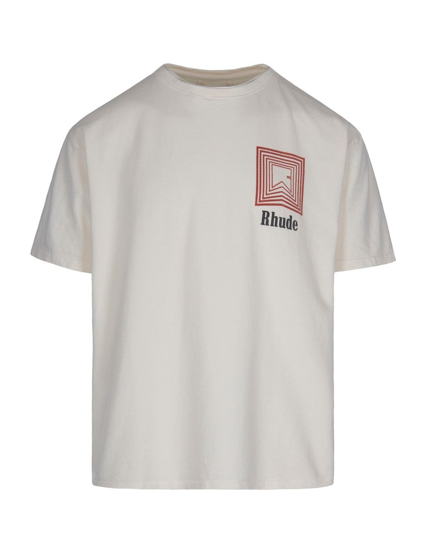Rhude T-Shirt Chevron Logo Repeat Tee Vintage White