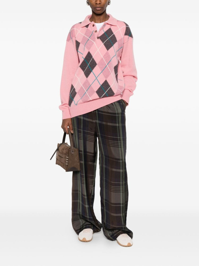 J. W. Anderson Grey Argyle Pattern Long-Sleeved Polo Sweater
