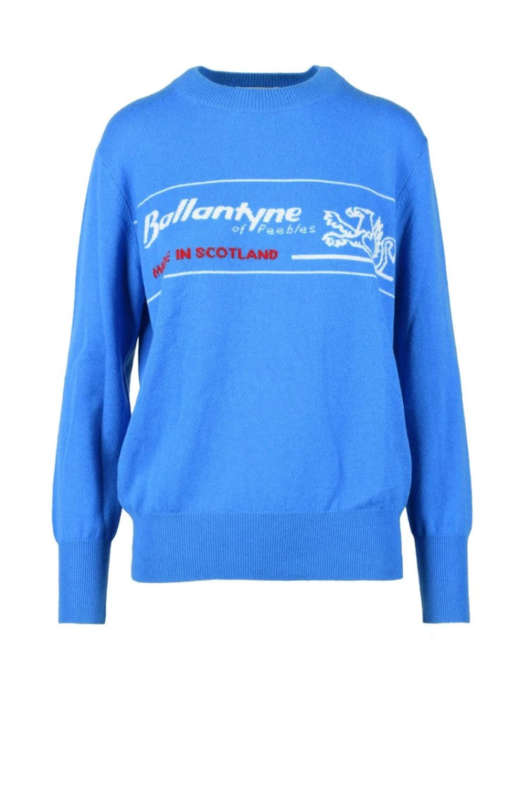 Ballantyne Cashmere Sweater - Sky Blue/White