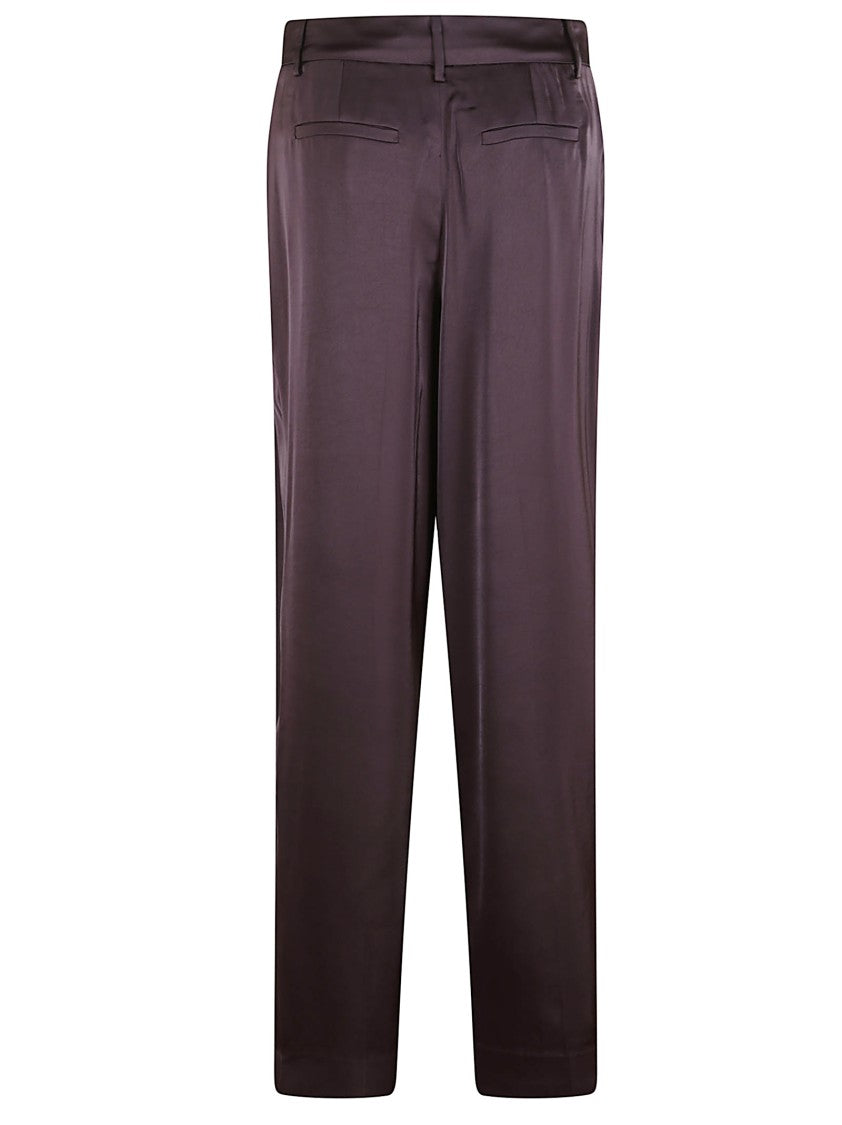 Michael Kors Chocolate Satin Trousers With Zip Fastening