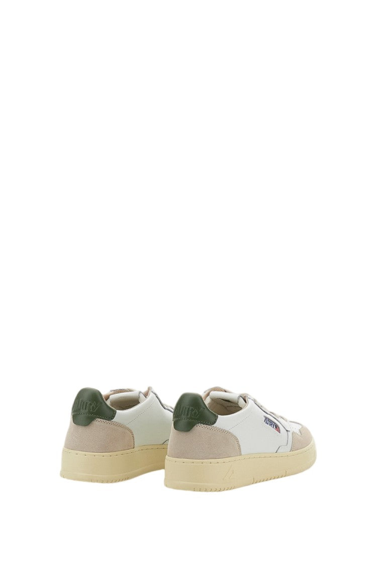 Autry White Green Medalist Low Leather Suede Sneakers