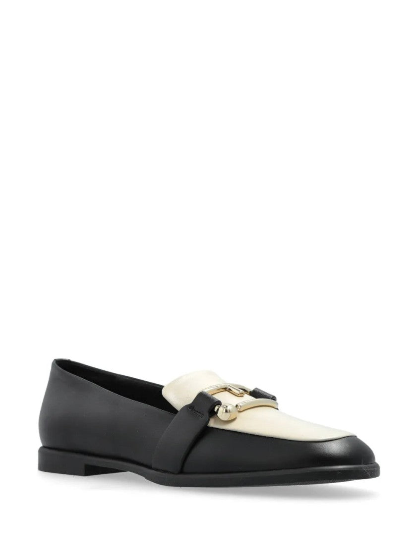 Furla Black Leather Loafers With Buckle Detail
