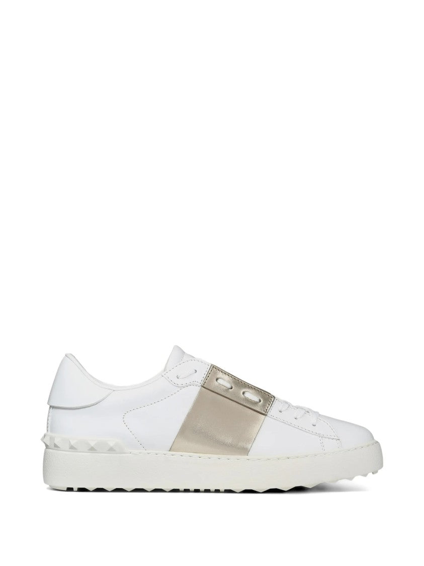 Valentino White Leather Metallic Strap Low-Top Sneakers