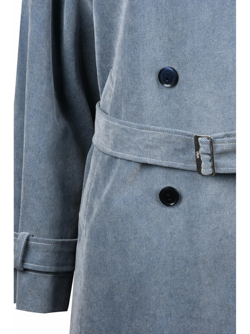 Duno Blue Cotton-Blend Fur Collar Krisia Coat