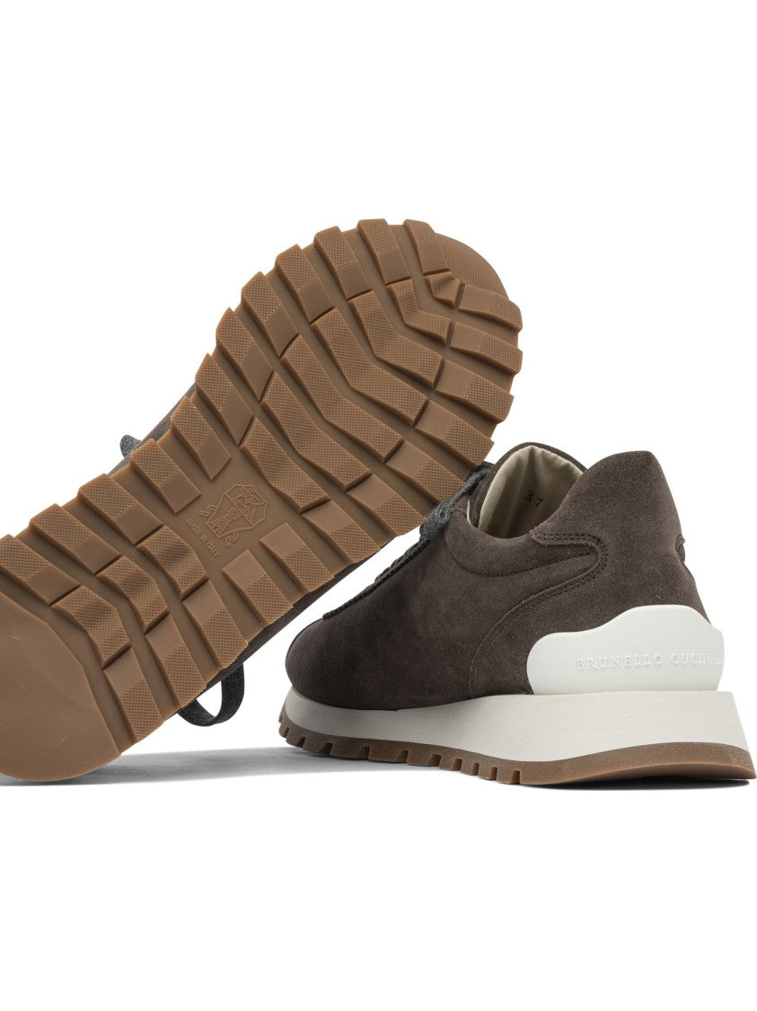 Brunello Cucinelli Suede Sneakers With Shiny Tab