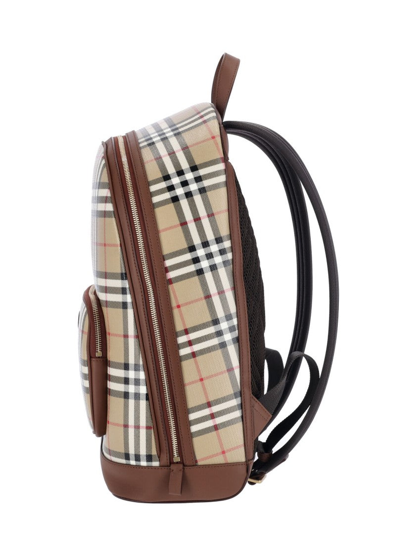 Burberry Beige Check Embroidered Cotton Canvas Backpack
