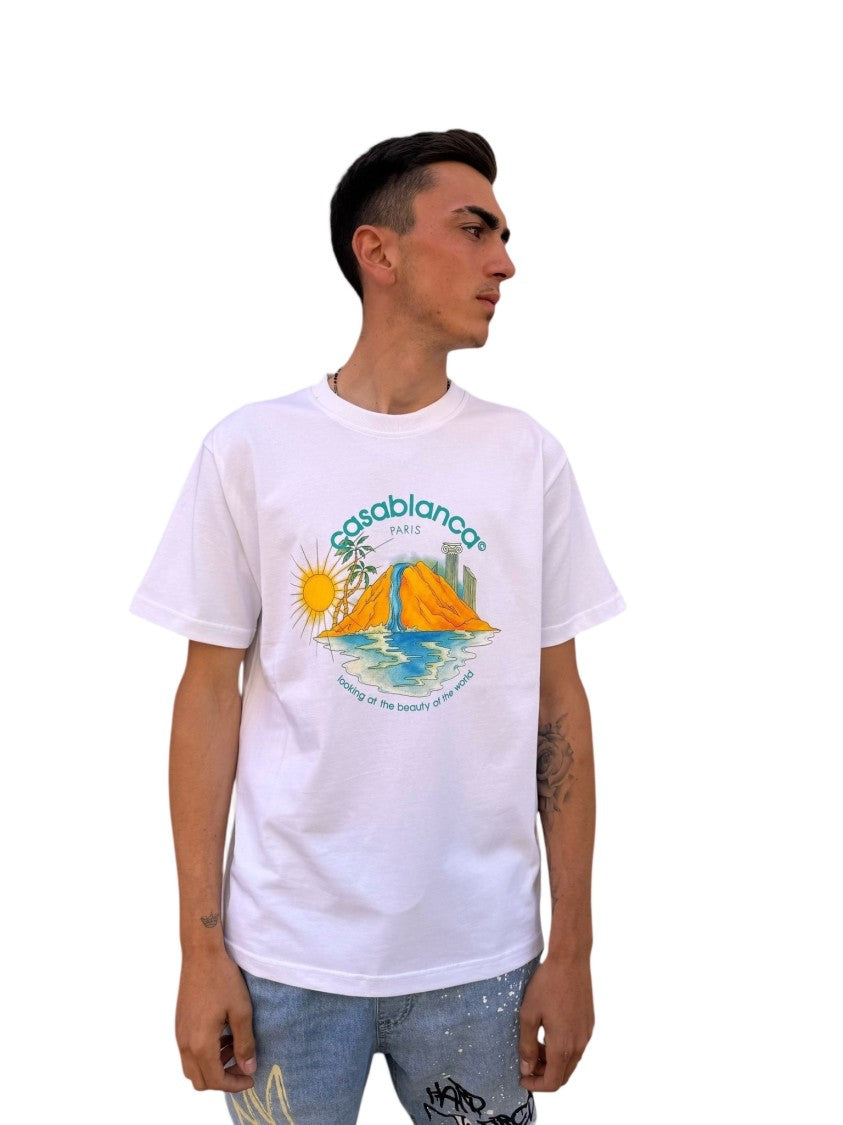 Casablanca Straight-Cut Printed T-Shirt With Landscape Design