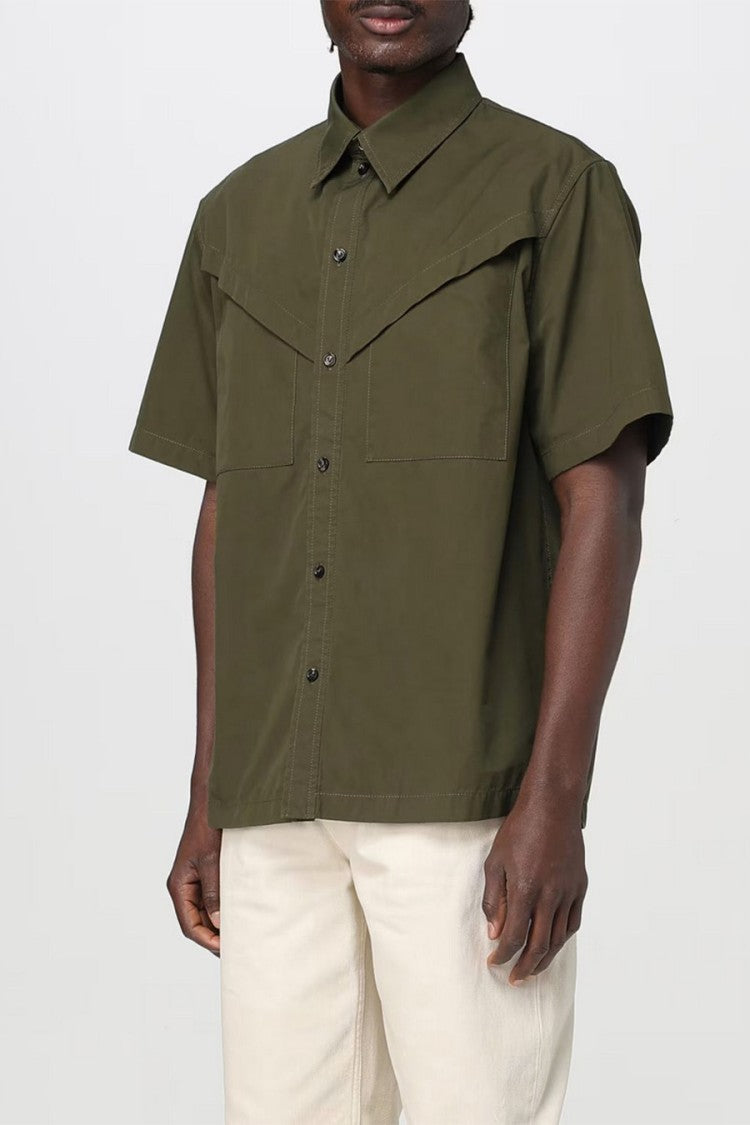 Bottega Veneta Dark Green Western Yoke Flap Pockets Cotton Shirt