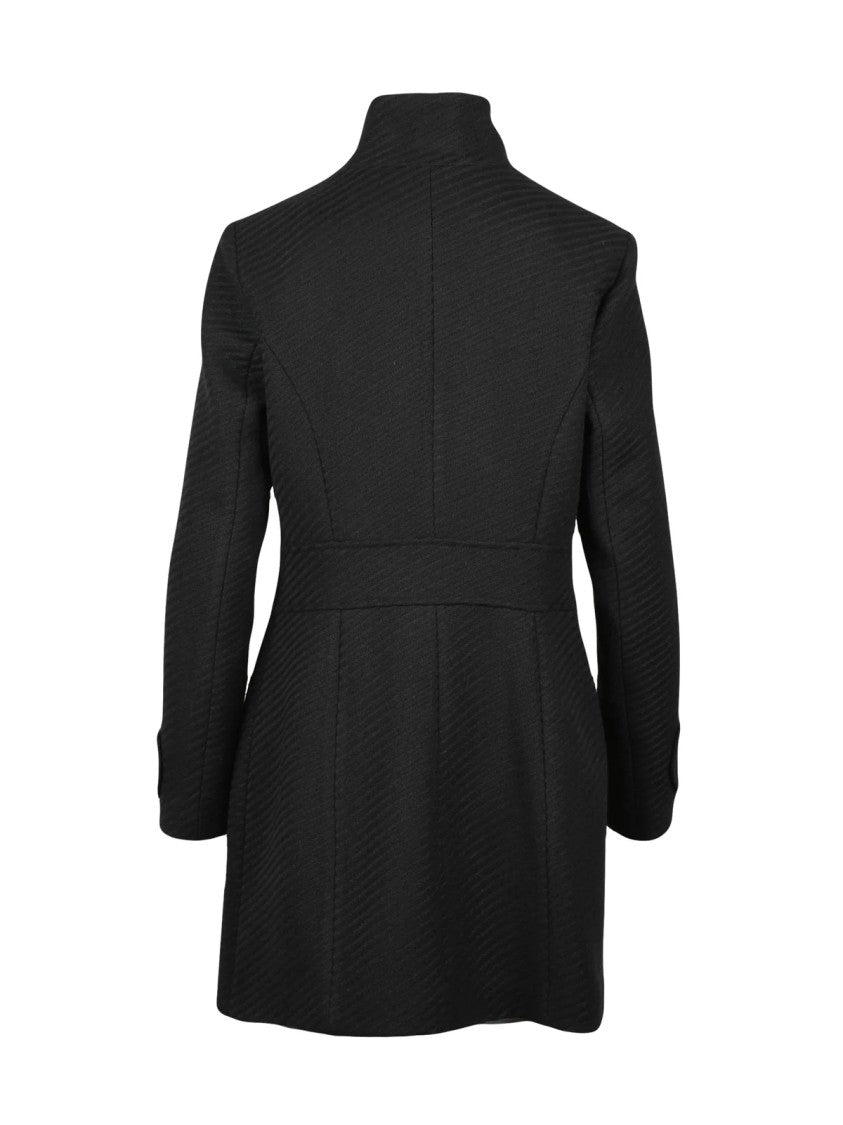Lakore Black High-Collar Wool-Blend Coat