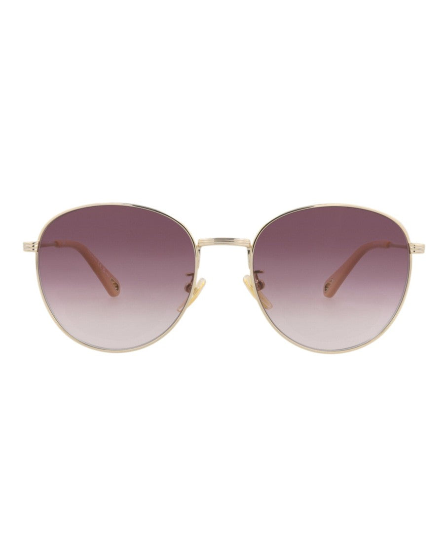 Chloé Round-Frame Metal Sunglasses With Gradient Tint And Engraved Logo