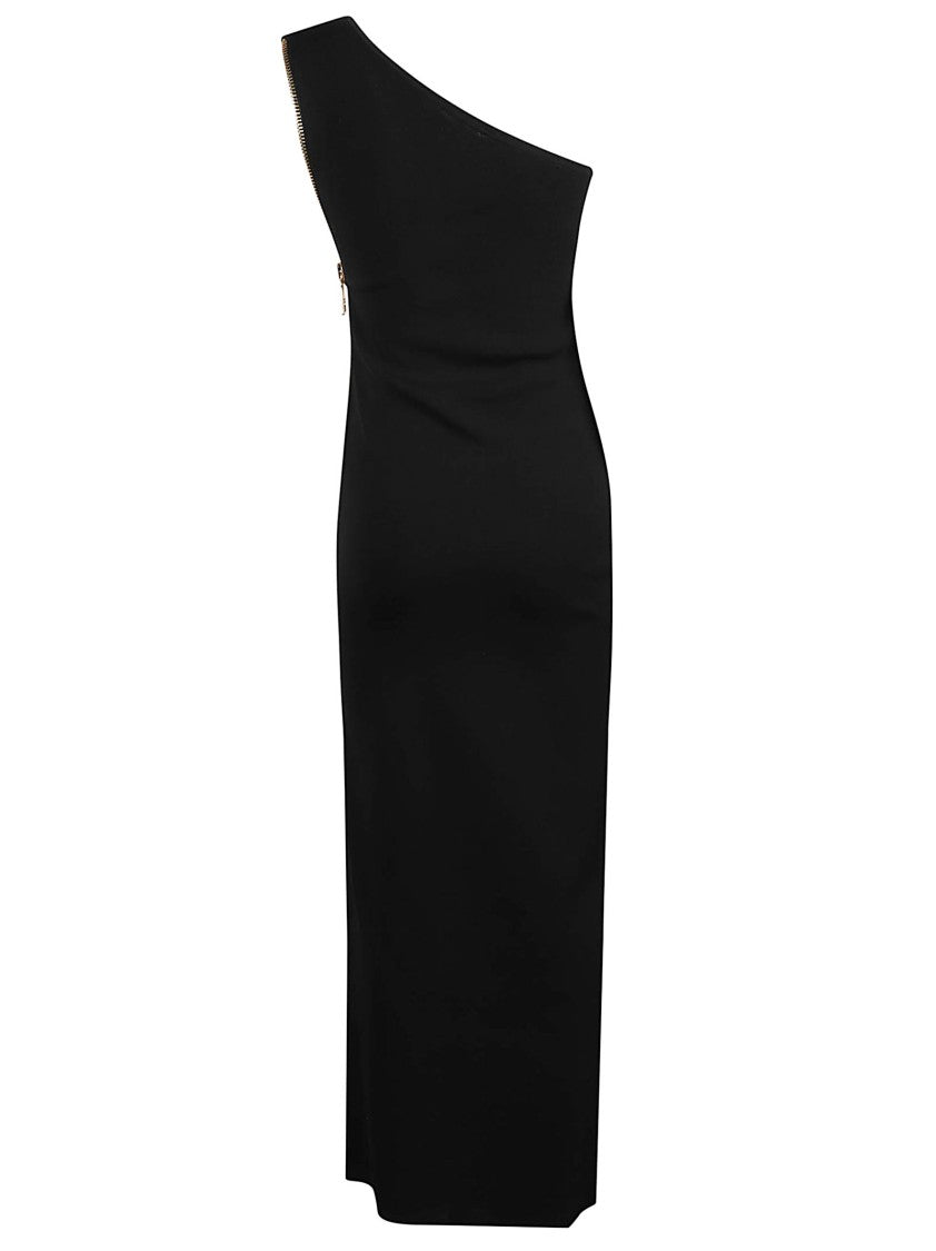 Elisabetta Franchi One-Shoulder Form-Fitting Midi Dress With Side Zipper Detail